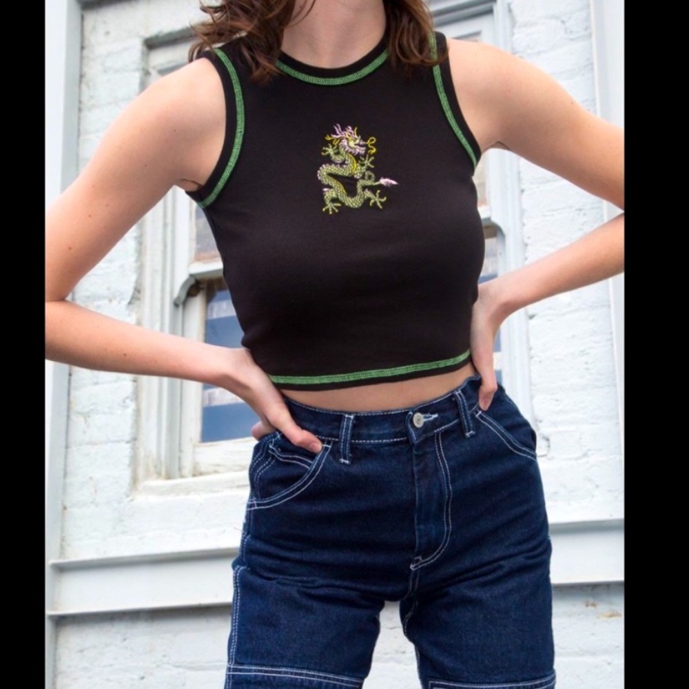 Black and Green Brandy Melville Dragon Tank top